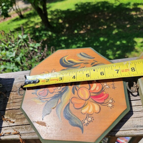 Vintage 3 Hand-Painted Octagonal Wooden Wall Plaques With Floral Designs Signed - Picture 3 of 13